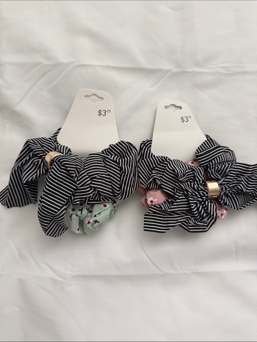 Striped Black & White Kids Hair Scrunchie Set with Pastel Accents